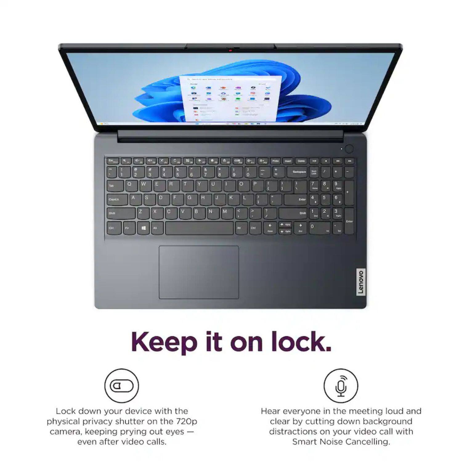 Keep it on lock.

Lock down your device with the physical privacy shutter on the 720p camera, keeping prying out eyes — even after video calls.

Hear everyone in the meeting loud and clear by cutting down background distractions on your video call with Smart Noise Cancelling.