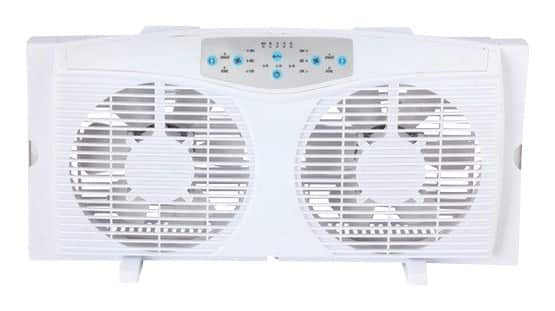Front. Optimus - 8" Electrically Reversible Twin Window Fan - White.