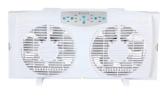 Front. Optimus - 8" Electrically Reversible Twin Window Fan - White.