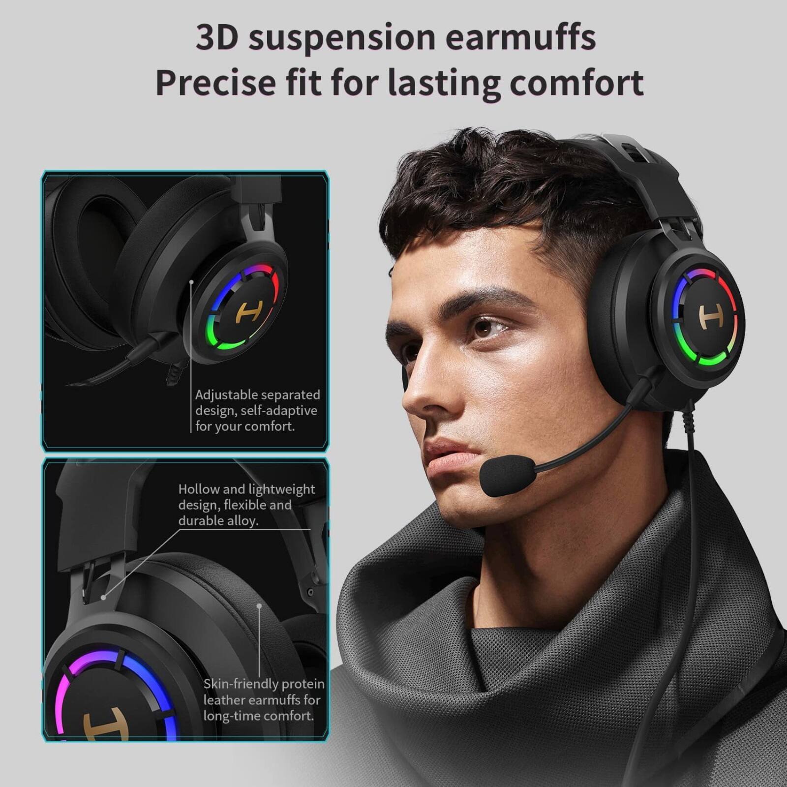 3D suspension earmuffs  
Precise fit for lasting comfort  

Adjustable separated design, self-adaptive for your comfort.  
Hollow and lightweight design, flexible and durable alloy.  
Skin-friendly protein leather earmuffs for long-time comfort.