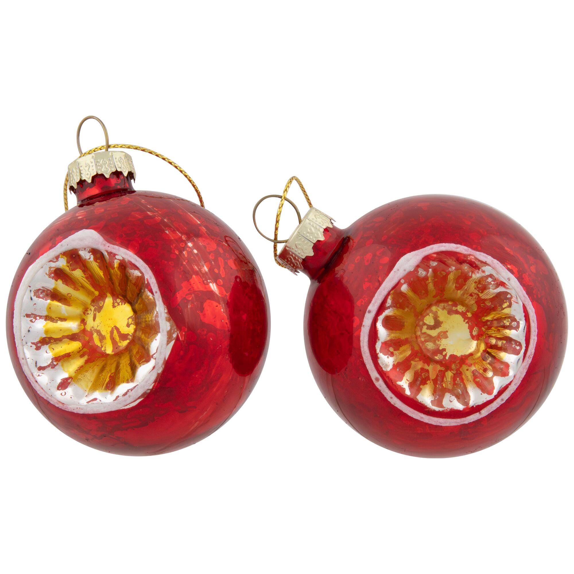 Alt View 5. Northlight - Retro Reflector 2-Finish Christmas Glass Ornaments - 3.5" - Gold and Red - 9ct - Silver.