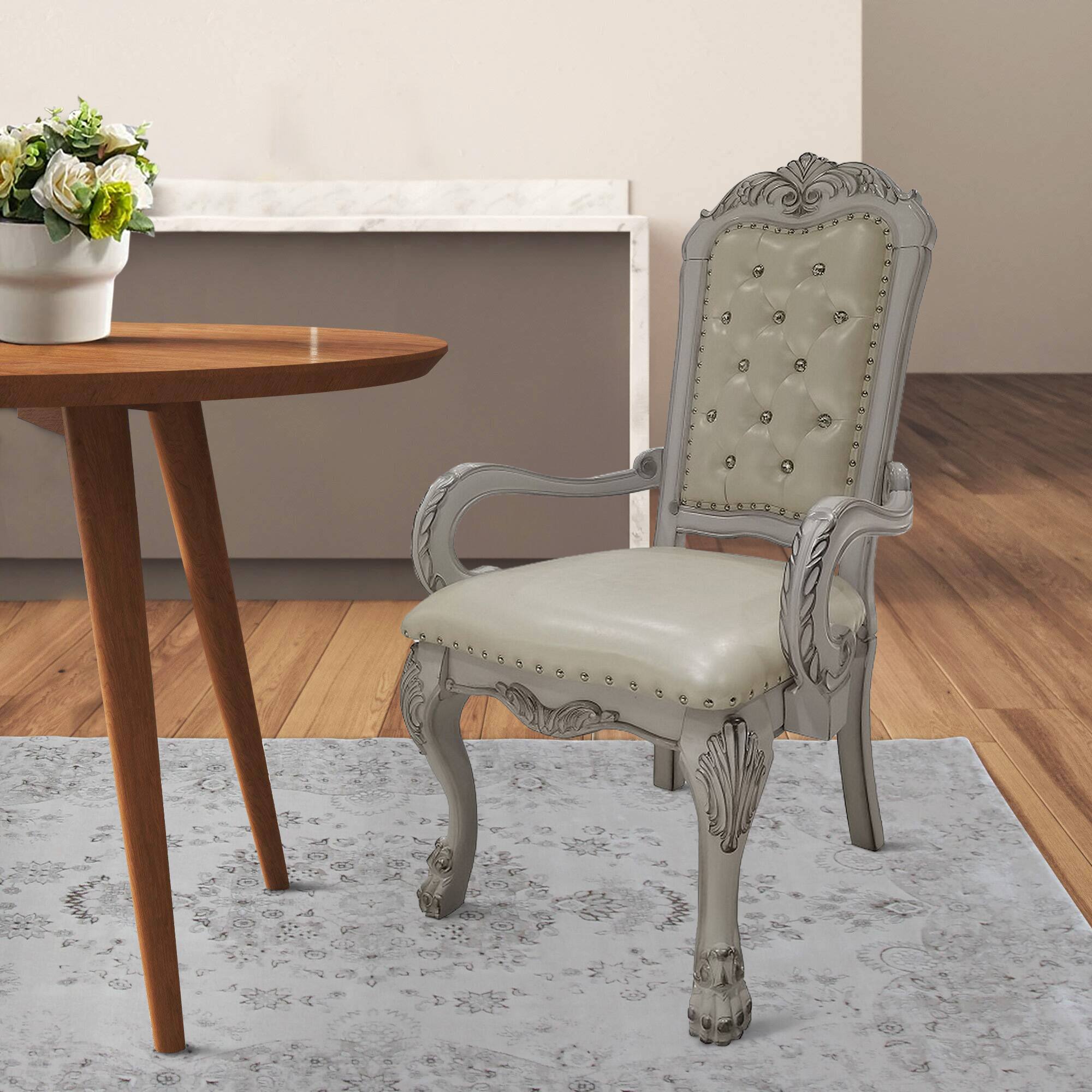 Alt View 5. Manhattan Lane - Aurora 26 Inch Tufted Dining Armchair, Set of 2, Faux Leather - White.