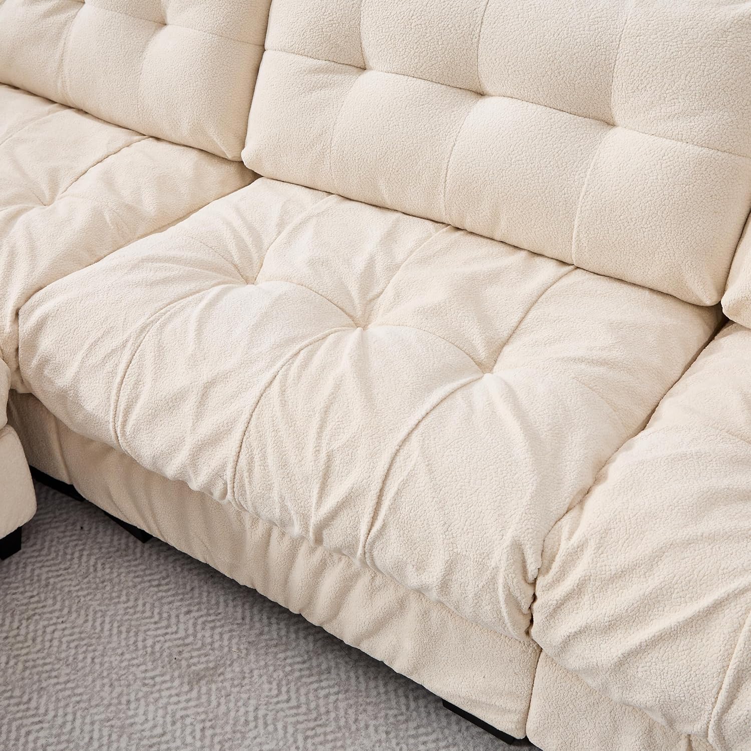Alt View 3. Trinkets Crazed - 88" Boucle Sectional Loveseat Sofa, Comfy Modular Convertible Couch Sofa Set w/Pillows - Beige.