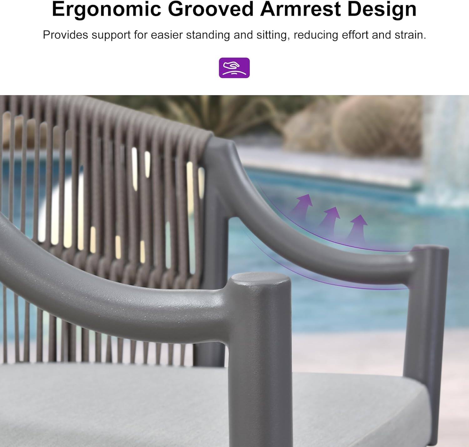 Ergonomic Grooved Armrest Design  
Provides support for easier standing and sitting, reducing effort and strain.