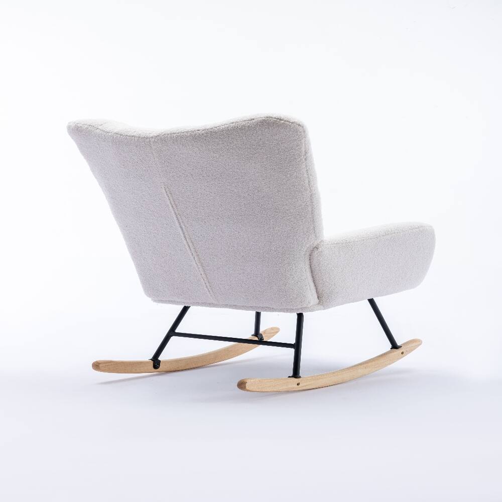 Alt View 10. Loheer - Loheer Teddy Fabric Wingback Glider Rocker, Nursery Nursing Chair, White Accent Chair - White.