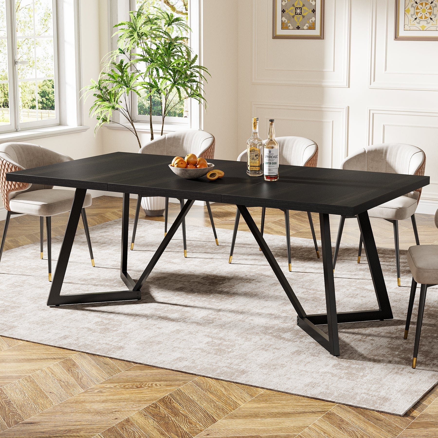 Tribesigns - Modern Dining Table with Wood Grain Finish and Rectangular Top for Everyday Meals and Family Gatherings - Black
