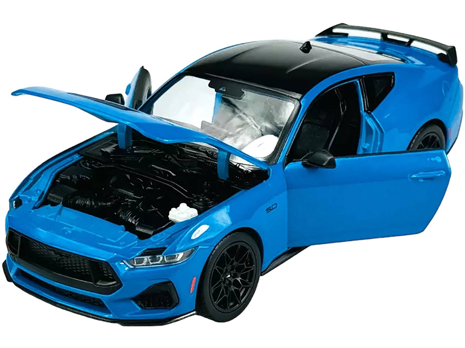 Angle. Welly - 2024 Ford Mustang GT 5.0 Blue with Black Top "NEX Models" Series 1/25 Diecast Model Car by Welly - Blue with Black.