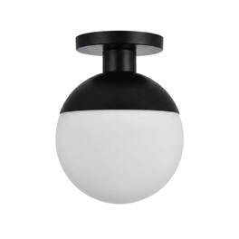 Living District - Eclipse 1 Light Black Flush Mount With Frosted White Glass - Black And Frosted White