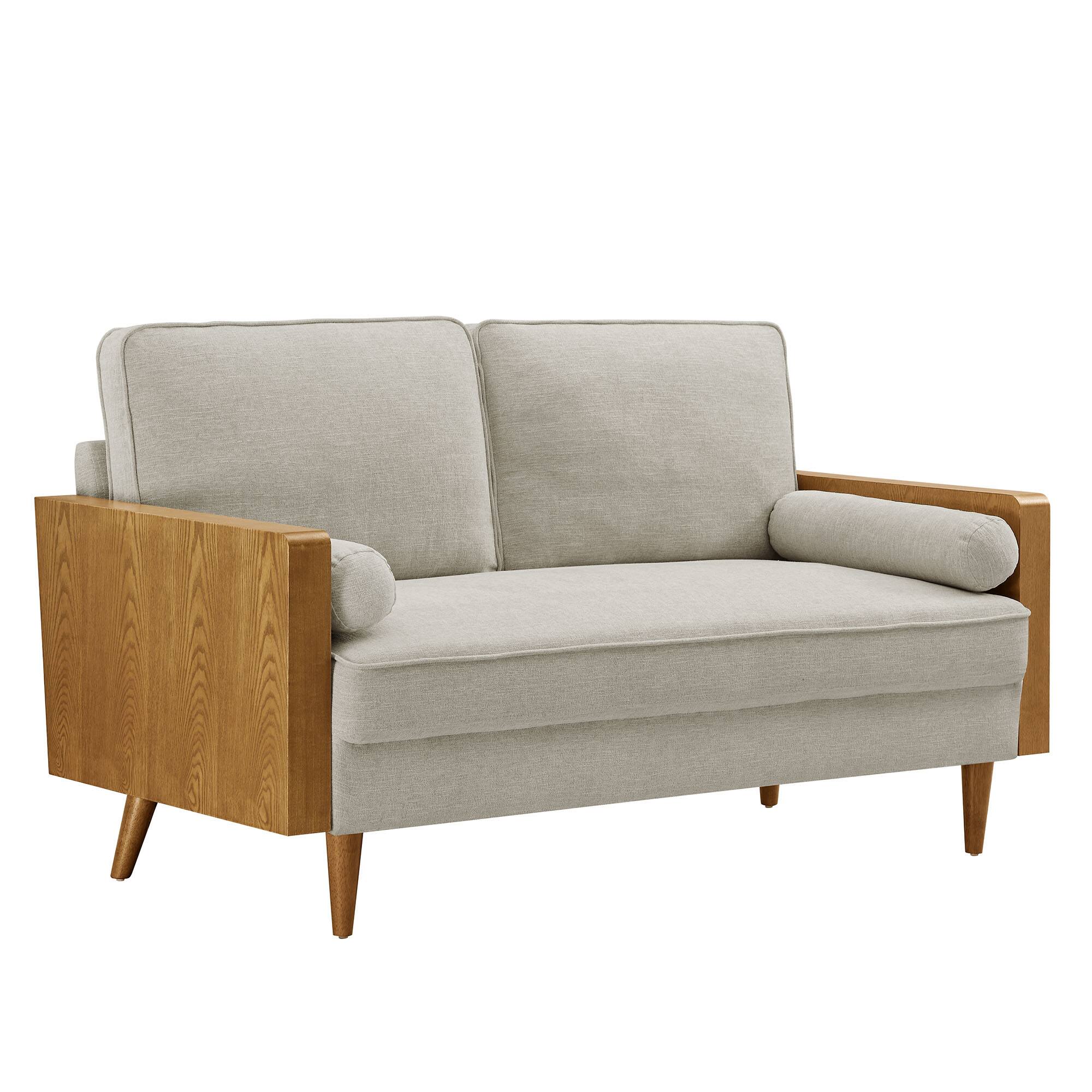 Angle. Modway - Kellan Loveseat - Walnut Heathered Weave Ivory.