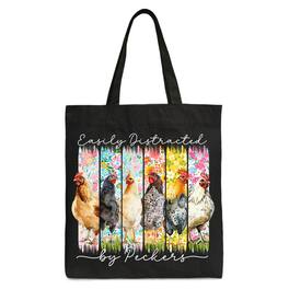 OrnamentallyYou - Easily Distracted by Peckers Chicken Farm Canvas Tote Bag - Black