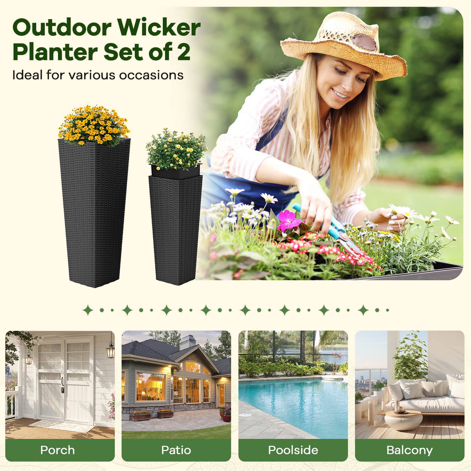 Outdoor Wicker Planter Set of 2  
Ideal for various occasions  

Porch  
Patio  
Poolside  
Balcony