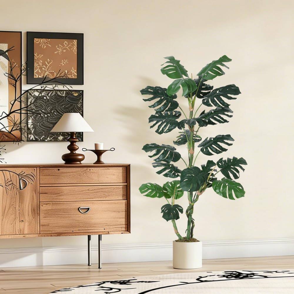 Alt View 1. Homhougo - UV Resistant Artificial Monstera Plant 6FT Tall, Lifelike Faux Tree with Bendable Stems for Indoor Outdoor Use - Green.