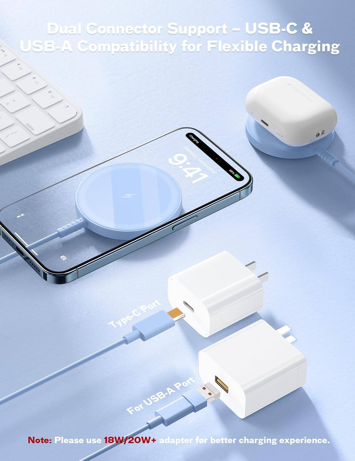 Dual Connector Support - USB-C & USB-A Compatibility for Flexible Charging

Port Type-C
Port For USB-A

Note: Please use 18W/20W+ adapter for better charging experience.
