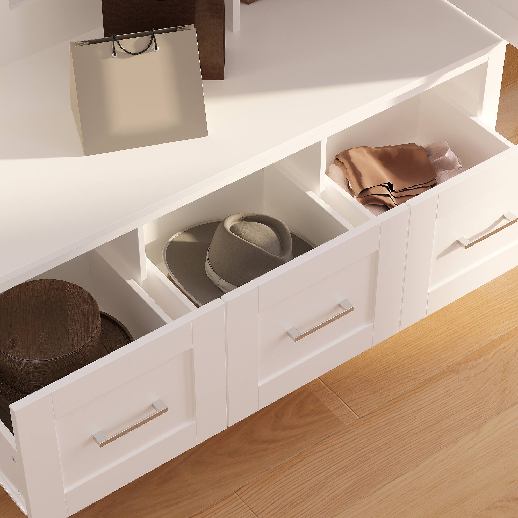 Alt View 6. FUFU & GAGA - Hall Tree with Mirror and Storage Bench Elegant Entryway Organizer with Coat Hooks and Shelves - White.