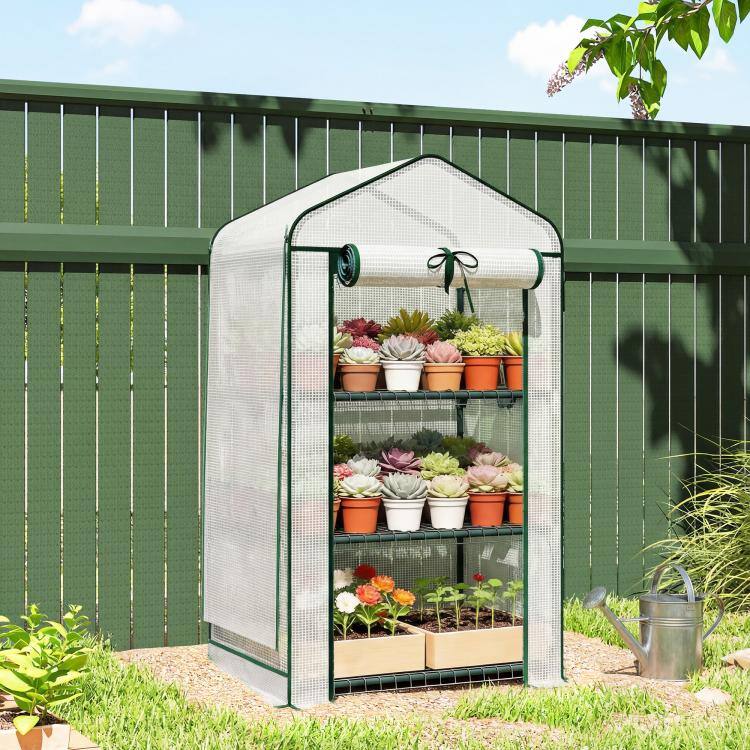 Alt View 2. PULUZ - Mini Greenhouse with Screen Roof, Portable Small Greenhouse with Roll-Up Zipper Door, 27.6 inch x 19.7 inch x 50 inch - White.