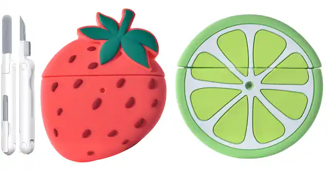 Front. Posh Tech - 2-Pack Fruit Airpods Pro Case and Cleaning Tool Set.