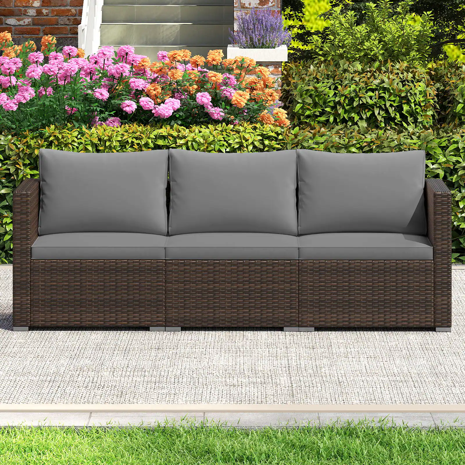 Alt View 8. Gymax - Gymax 3PCS Patio Sectional Sofa Set w/Right Arm Sofa & Left Arm Sofa Soft Cushions Grey - Gray.
