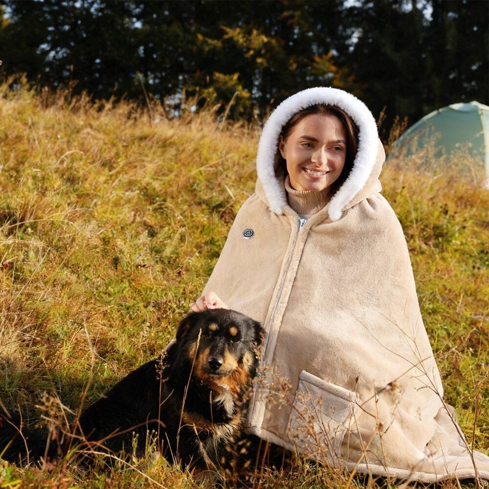 Alt View 2. Loheer - Loheer Wearable Heated Throw Blanket Double-Sided Flannel Electric Hoodie Beige - Beige.