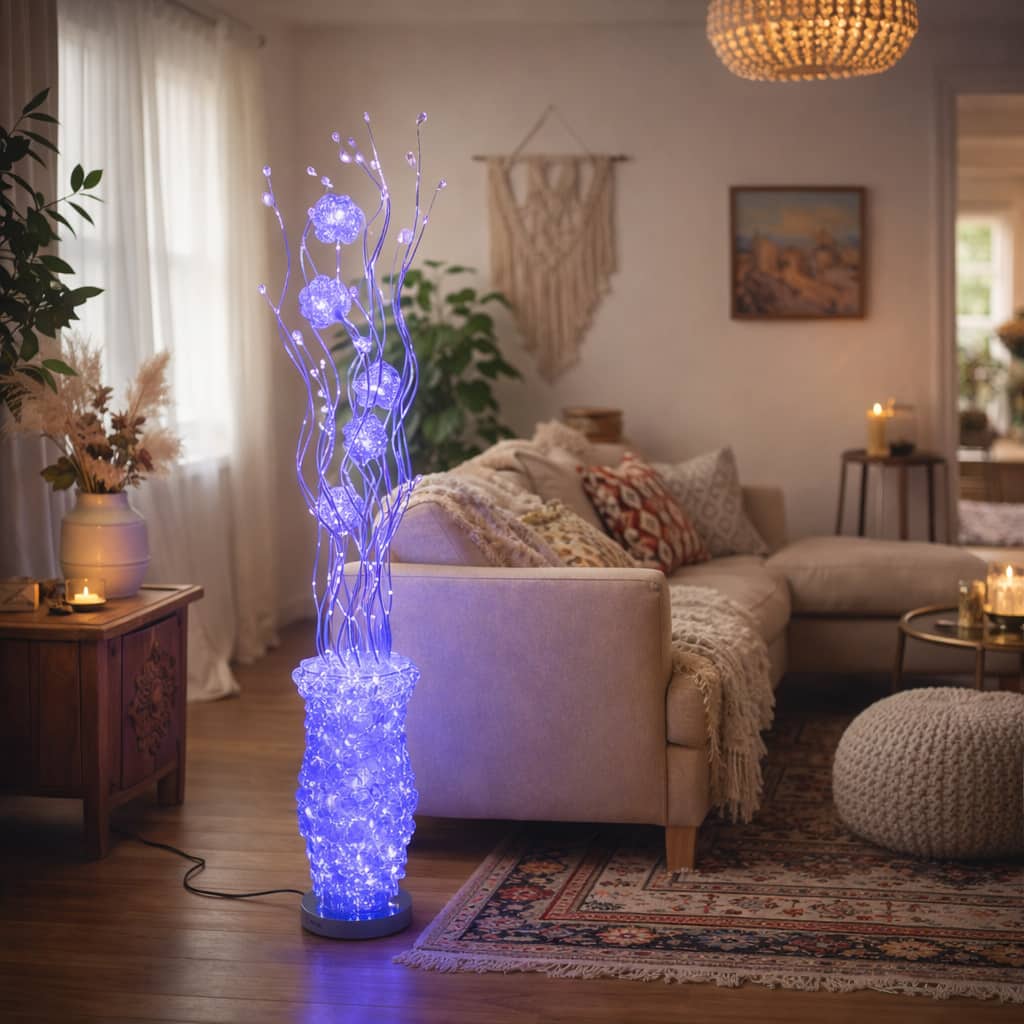 FC Design - 60"H  Artistic Vase with Blue Flame Petal Flower Stem LED Floor Lamp