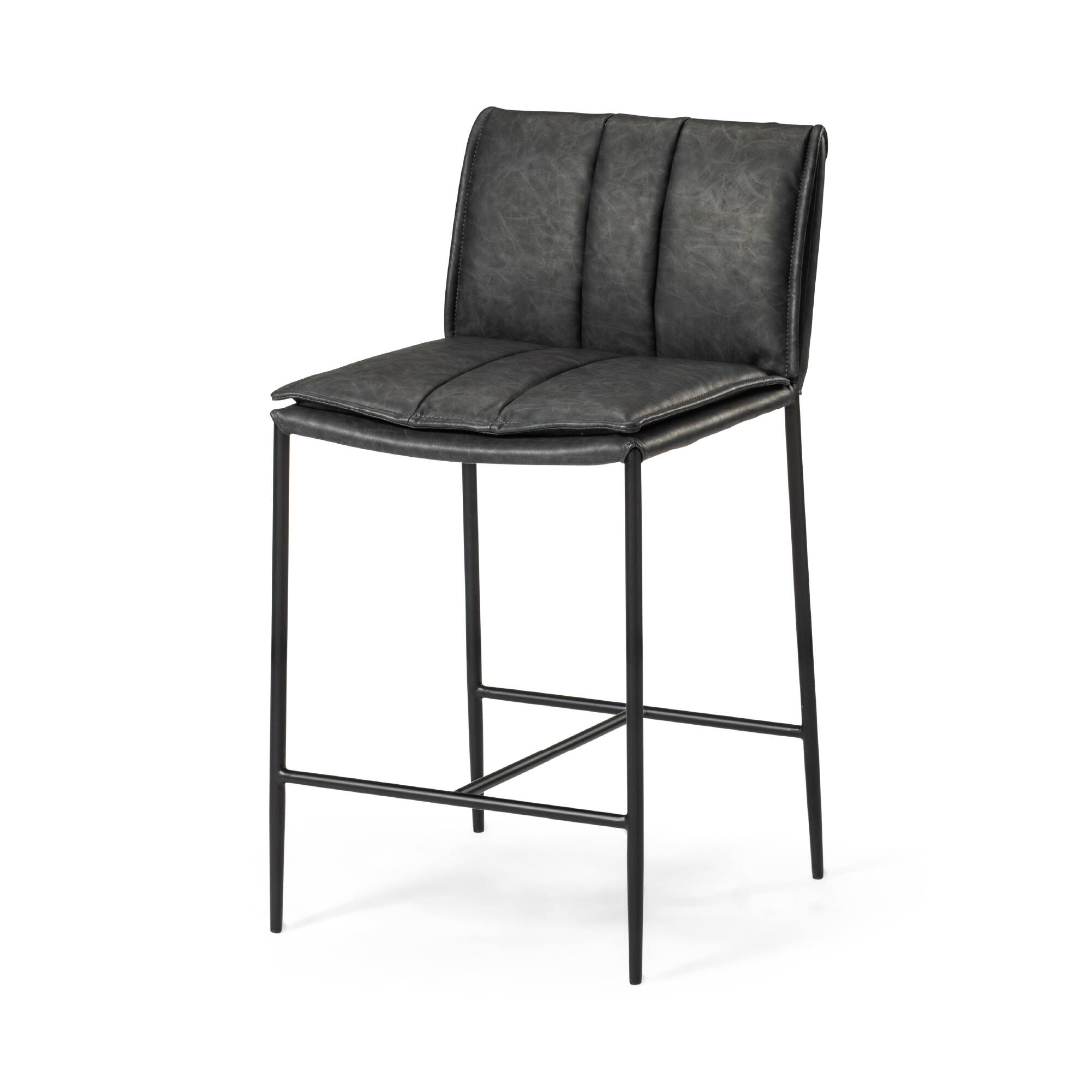 Front. Maven Lane - 25" Gerard Counter Stool In Matte Black Finish With Vegan Leather - Matte Black.