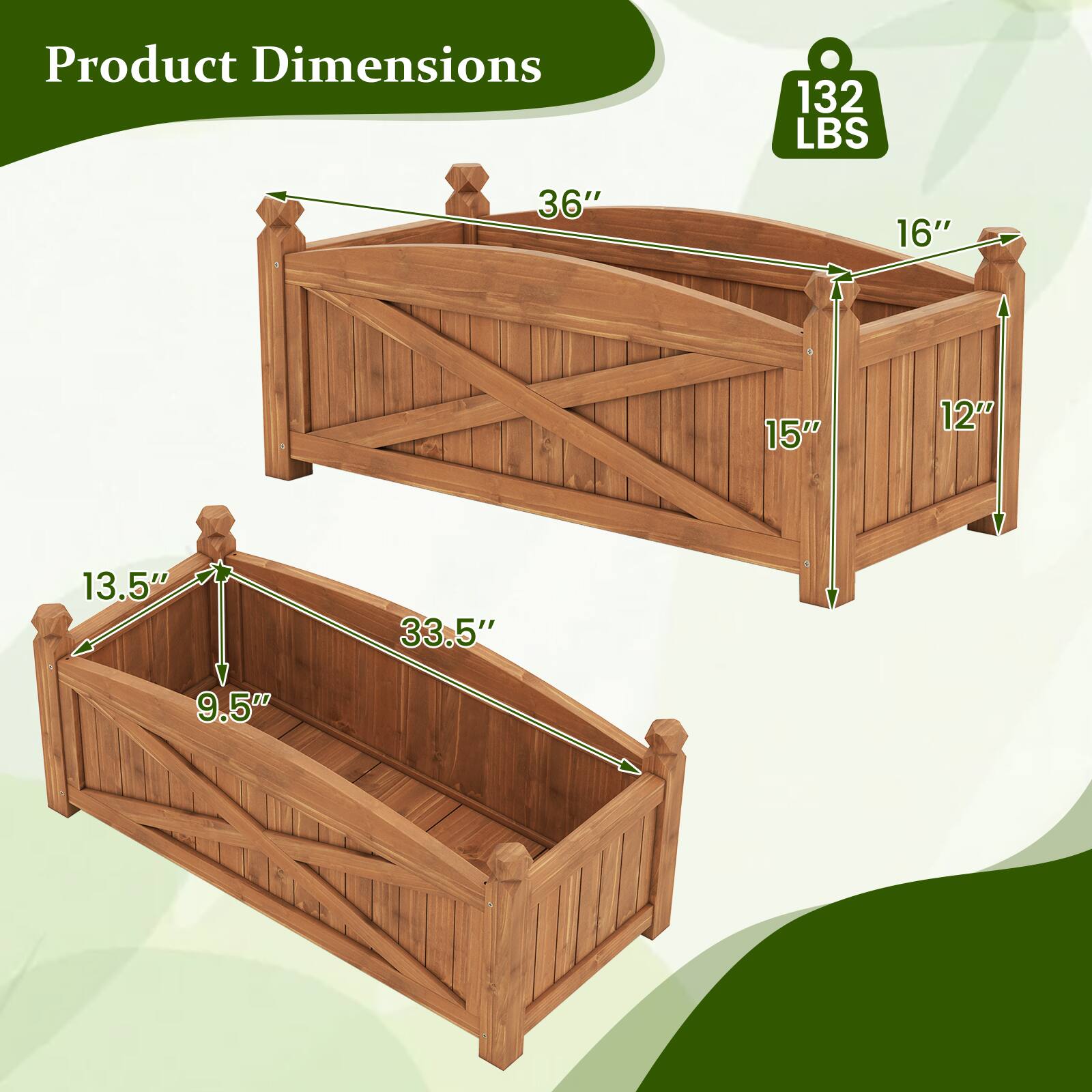 Product Dimensions: 132 LBS, 36" x 16" x 15" x 12" x 13.5" x 33.5" x 9.5"