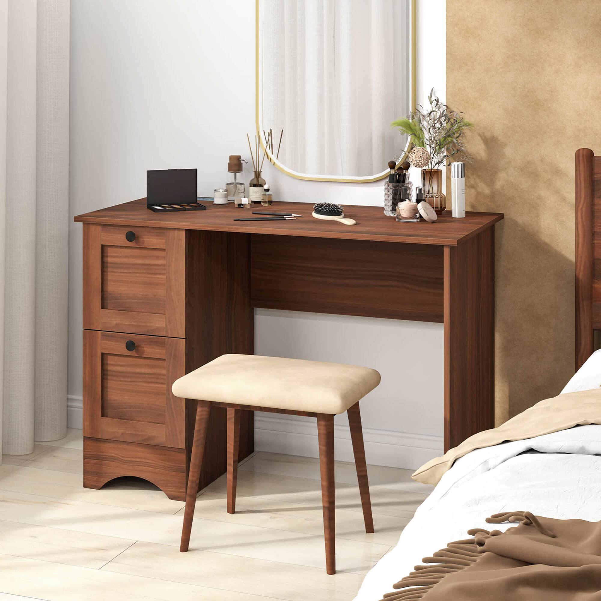 Alt View 3. Costway - Costway 43" Home Office Desk with Charging Station Compact Study Writing Desk Walnut - Walnut.