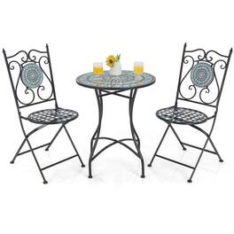 Kadyn - 3 Pieces Mosaic Pattern Metal Dining Set, Small Patio Conversation Furniture Set with Mosaic Pattern - Black