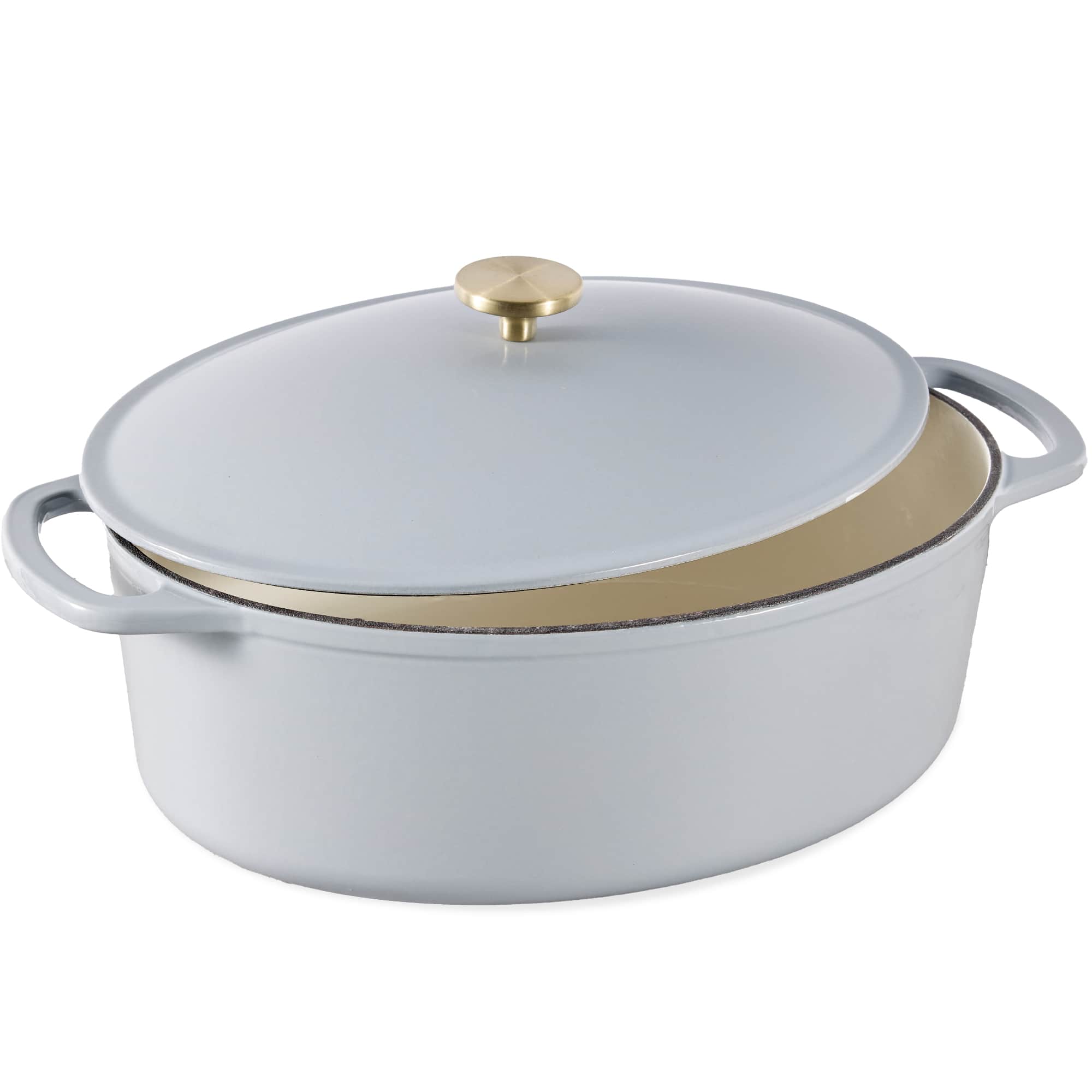 Front. Best Choice Products - Best Choice Products Oval 7.5 Quart Cast-Iron Dutch Oven, Heavy-Duty w/ Enamel, Side Handles - French Gray - French Gray.