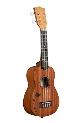 Front. Kala - Kala 15S Satin Mahogany Ukulele with Hawaiian Island Laser Etching (KA-15S-H1).