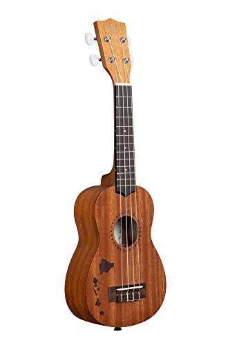 Front. Kala - Kala 15S Satin Mahogany Ukulele with Hawaiian Island Laser Etching (KA-15S-H1).