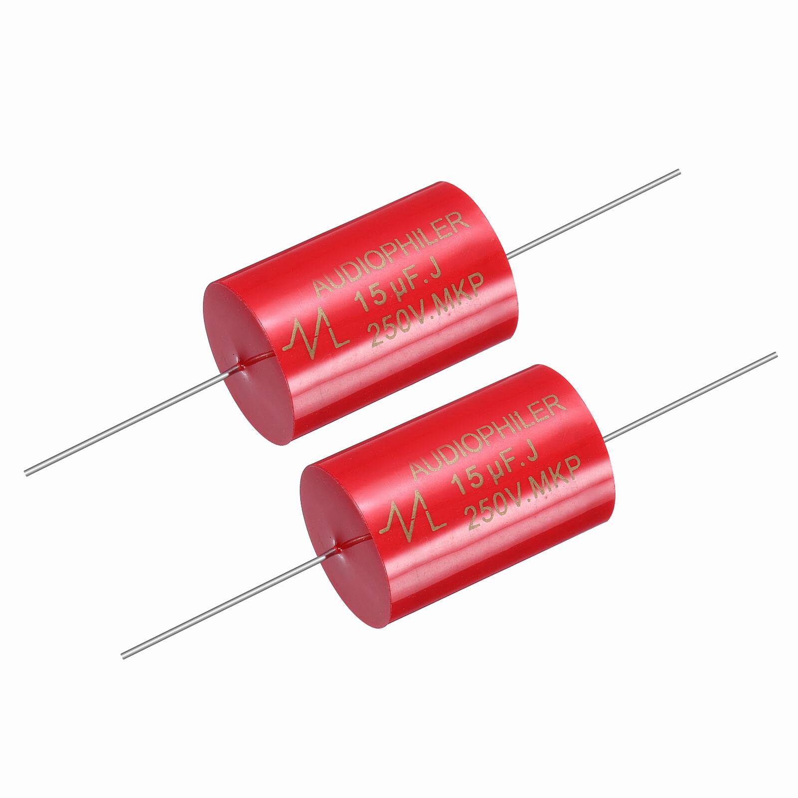Unique Bargains - 2pcs 15uF 250V Axial MKP Film Capacitor for Audio Speaker Crossover Frequency Divider - Red