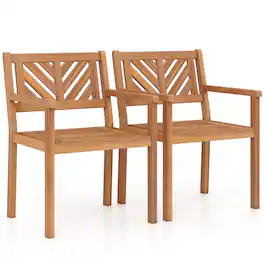 Costway - Patio Dining Chairs Set of 2,Outdoor Garden Seating Chairs with 400 lbs Capacity - Natural