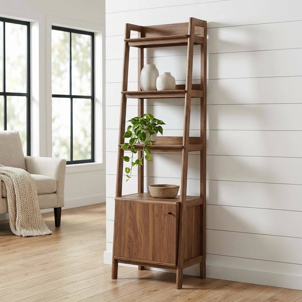 Angle. FurniFact - Wooden Bookshelf in finish with Open Shelving for Home Storage - Brown.