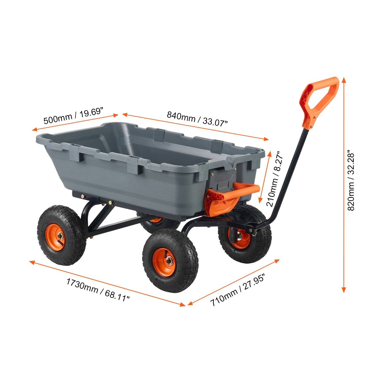 500mm / 19.69"  
840mm / 33.07"  
210mm / 8.27"  
820mm / 32.28"  
1730mm / 68.11"  
710mm / 27.95"