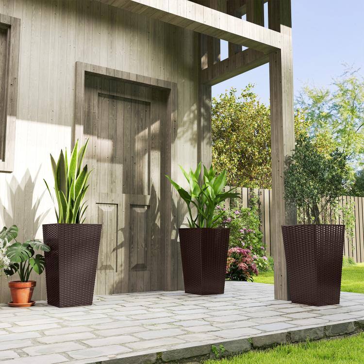 Alt View 2. PULUZ - Set of 3 Tall Planters with Drainage Hole, 24 inch Outdoor Flower Plant Pots, Indoor Planters for Porch, Front Door - Brown.