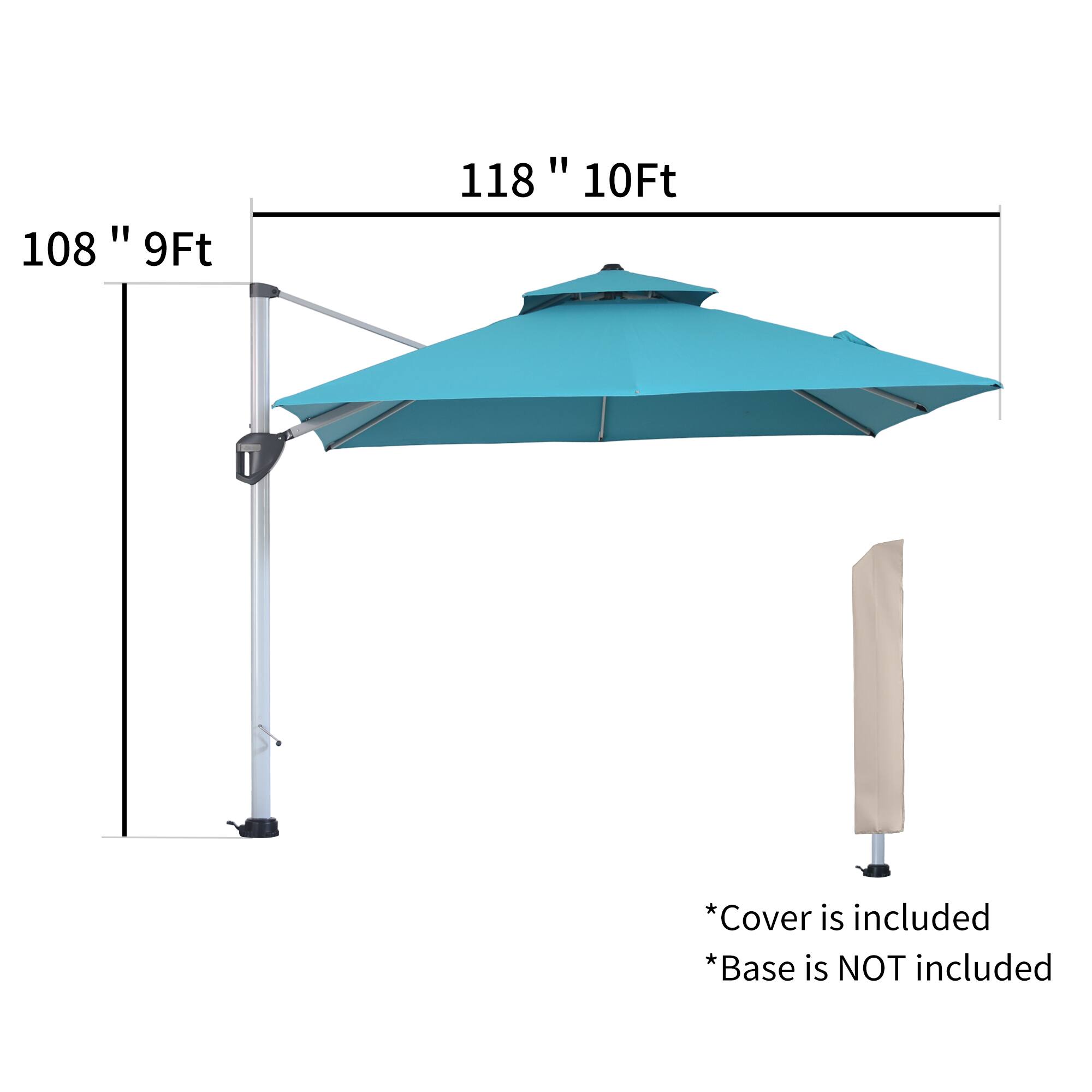 108" 9Ft  
118" 10Ft  

*Cover is included  
*Base is NOT included
