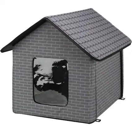 Front. TRIXIE - Insulated Outdoor Pet House, Foldable, Waterproof Material - Gray.