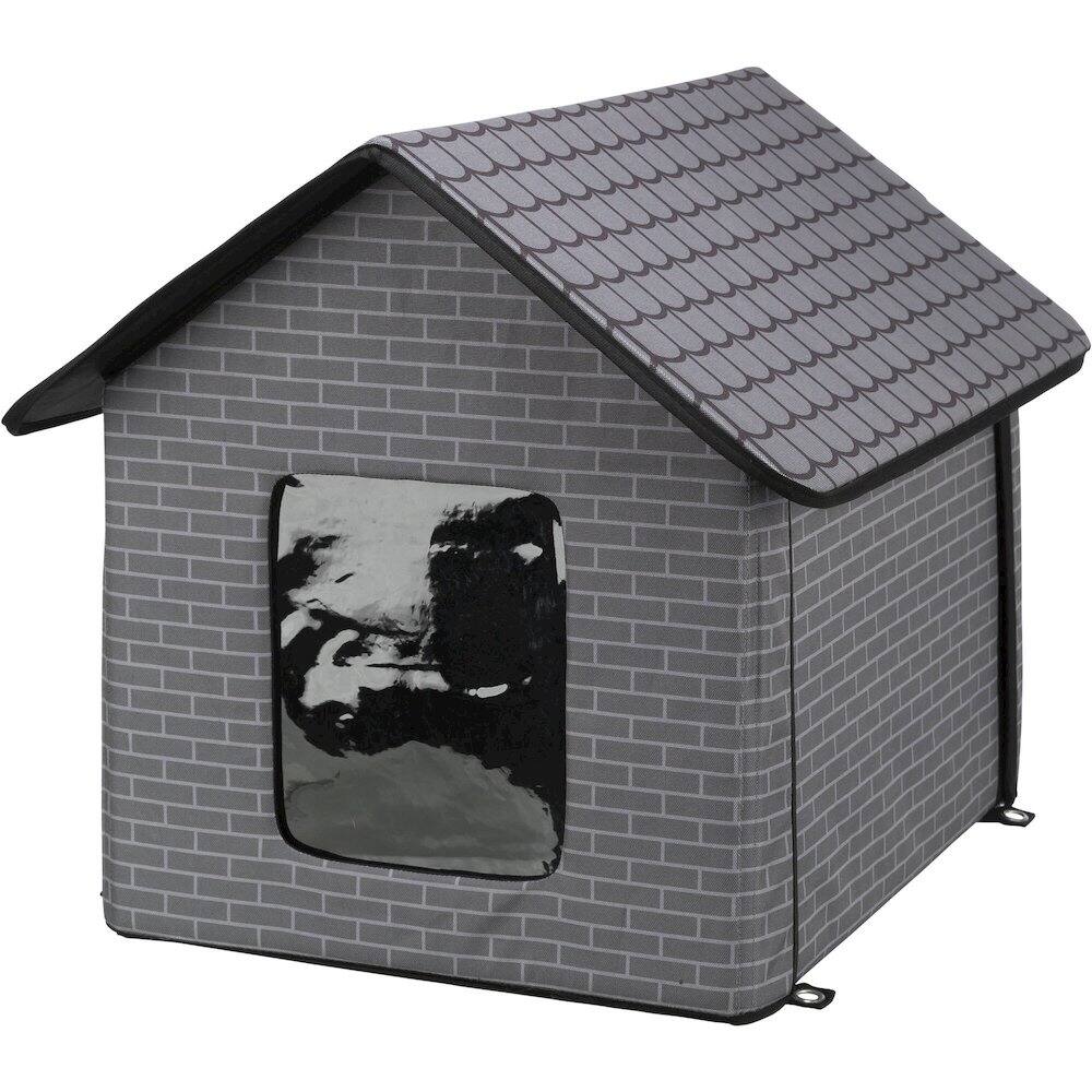 Front. TRIXIE - Insulated Outdoor Pet House, Foldable, Waterproof Material - Gray.