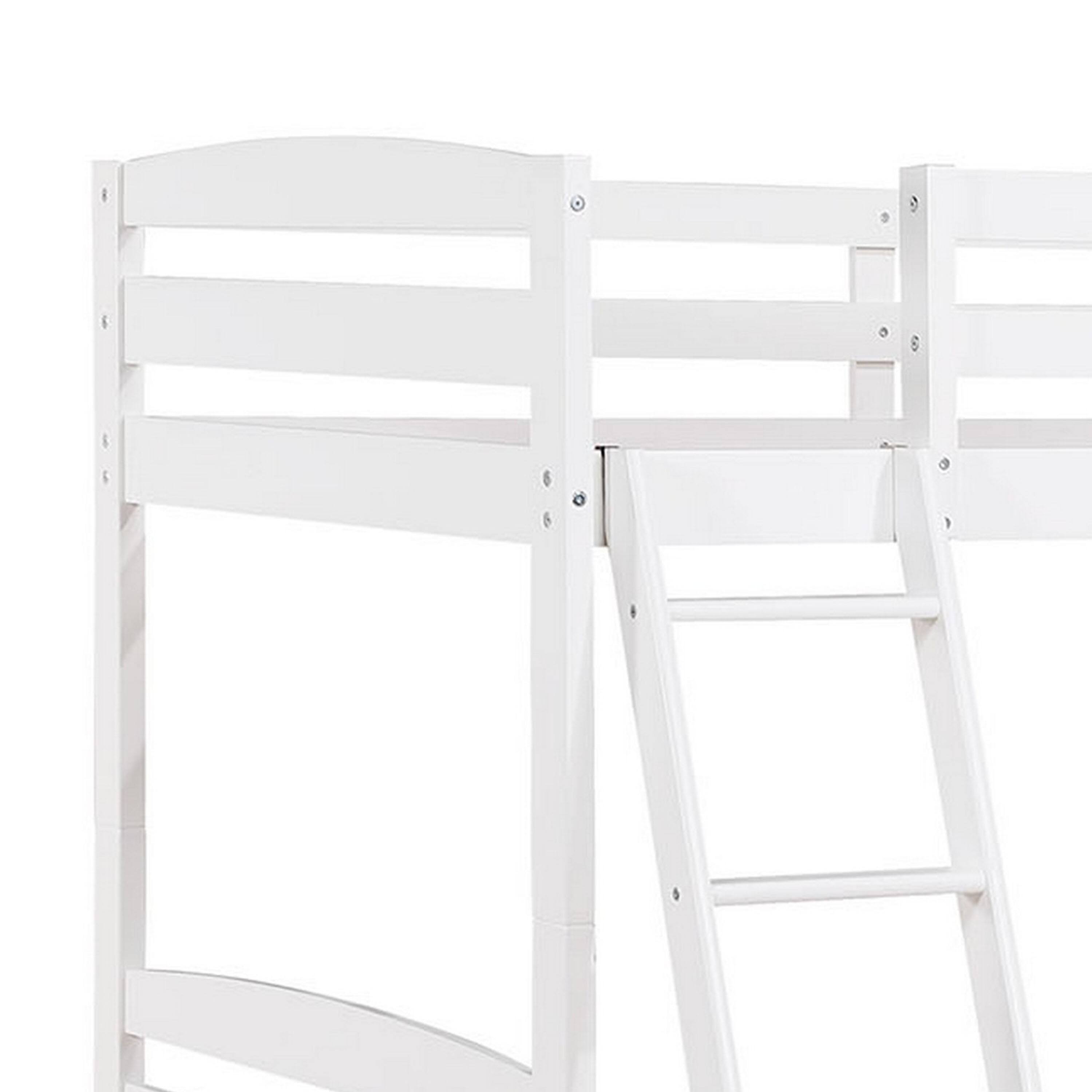 Alt View 2. Manhattan Lane - Hina Twin Bunk Bed, Angled Ladder, Sturdy Slat Design, White Solid Wood - White.