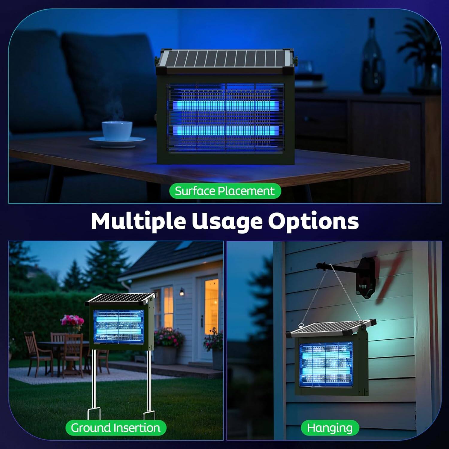 Multiple Usage Options

- Surface Placement
- Ground Insertion
- Hanging