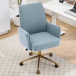 Meqiodas - Mid-Back Office Chair, Swivel Office Chair, Striped Fabric, Ergonomically Designed, Home Office Chair with Metal Base - Blue