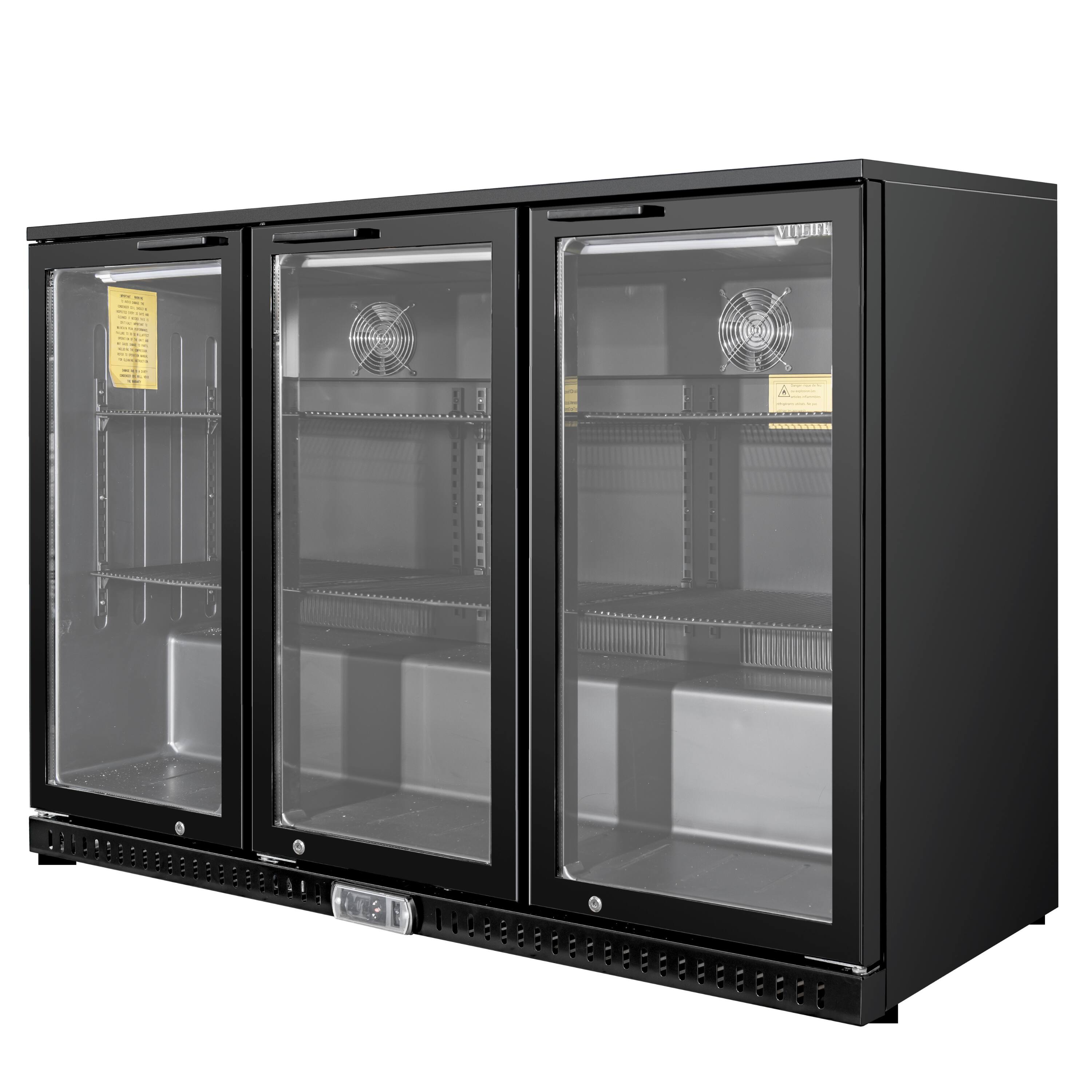Left. Equator - Equator Vitlife 11.6 Cu.Ft. Back Bar Fridge, 3 Glass Doors, LED, Beer & Wine Cooler for Bar/Home - Black.