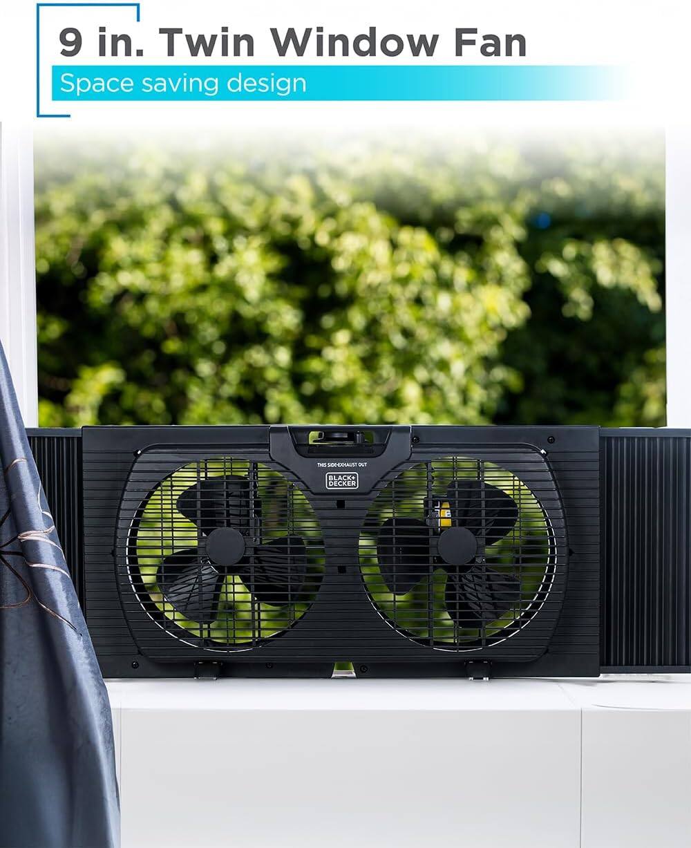 9 in. Twin Window Fan - Space Saving Design - FOPS OE-COAUST 2NT BLACK+ EL DECKER