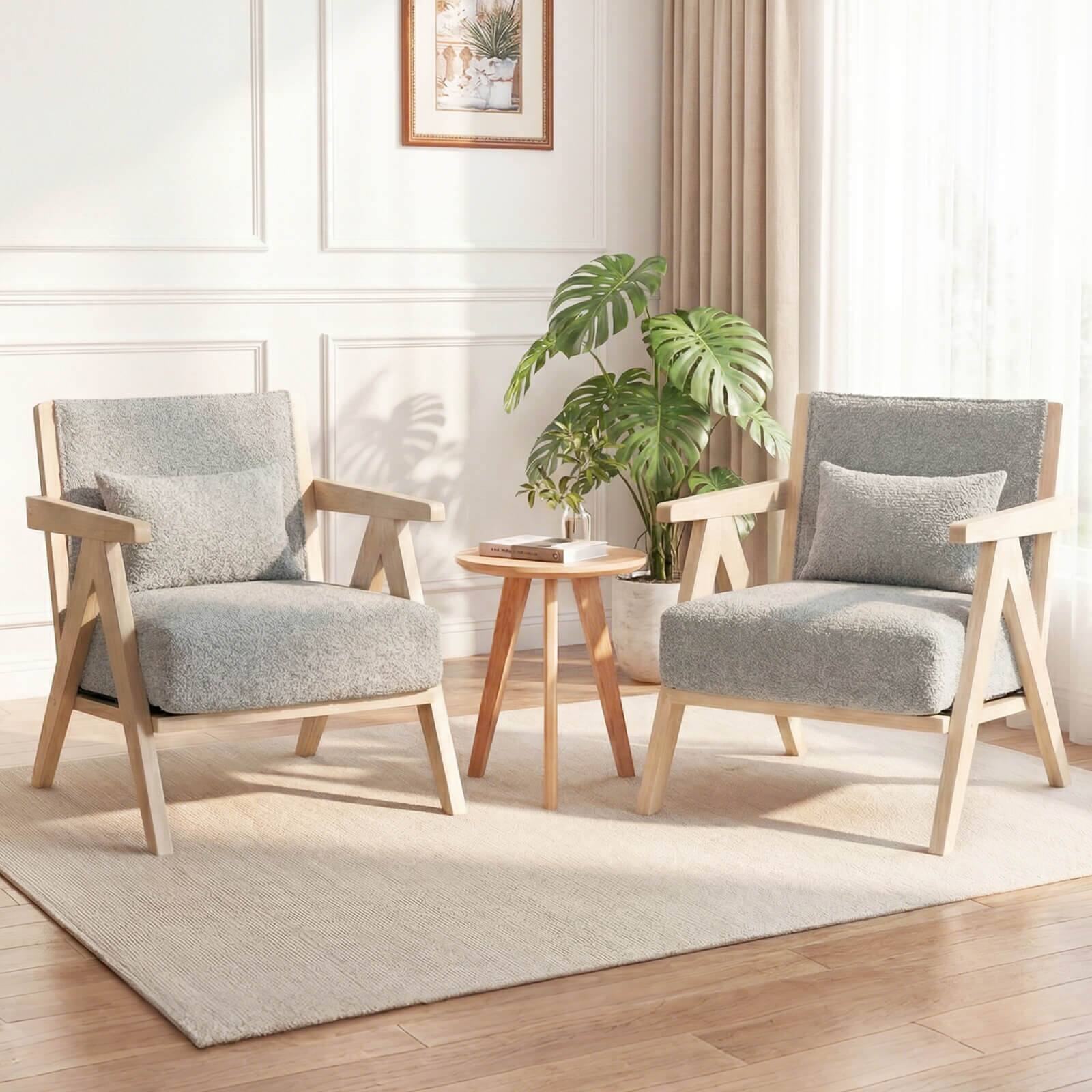 Alt View 3. Costway - Costway Mid-Century Modern Accent Chair Soft Chenille Fabric Sofa Chair with Backrest - Gray.