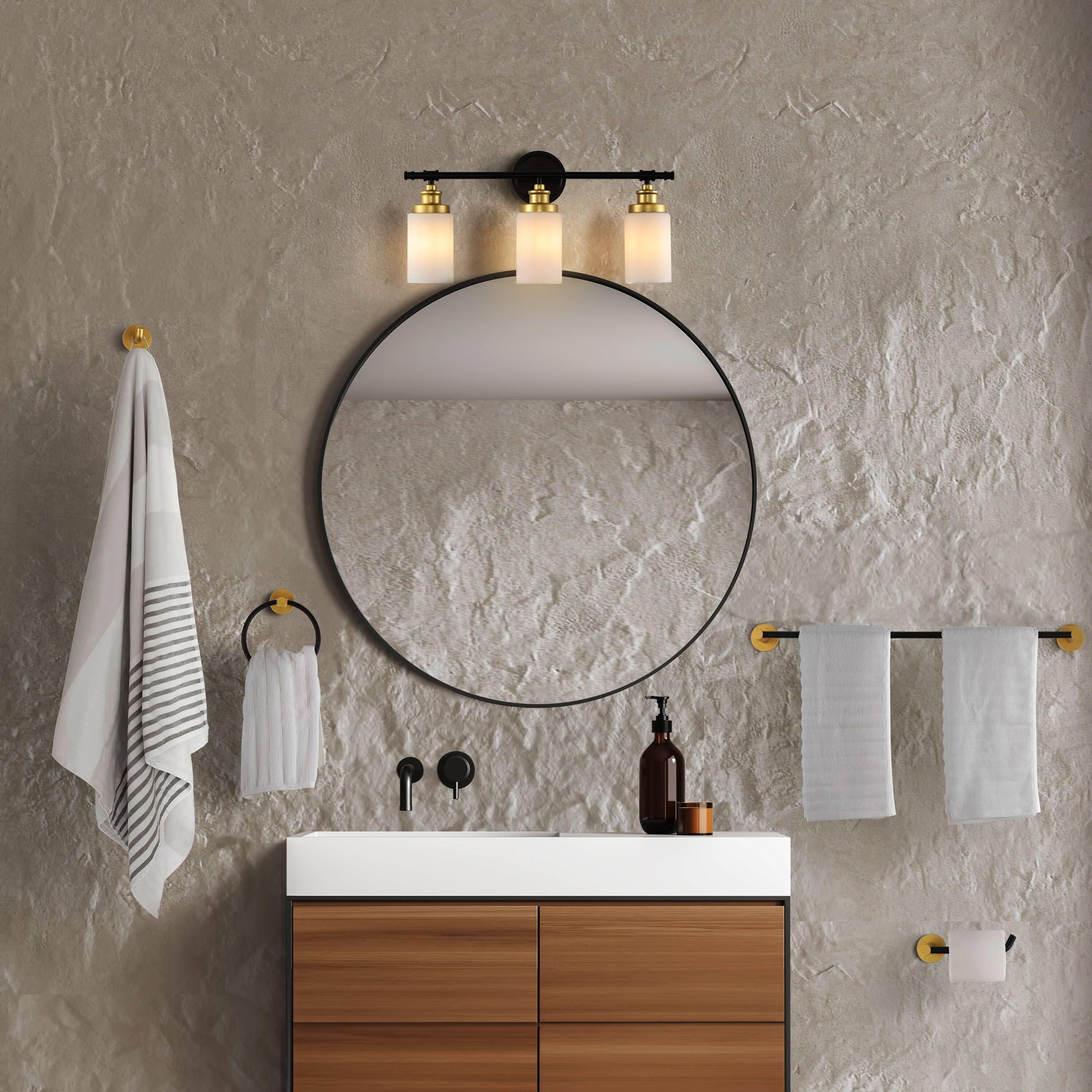 Alt View 6. Jonathan Y - Egan 23.25" 3-Light Vanity Light with Glass Shades and Bathroom Accessory Set, Oil Rubbed Bronze/Gold Painting (5-Piece) - Oil Rubbed Bronze/Gold Painting.