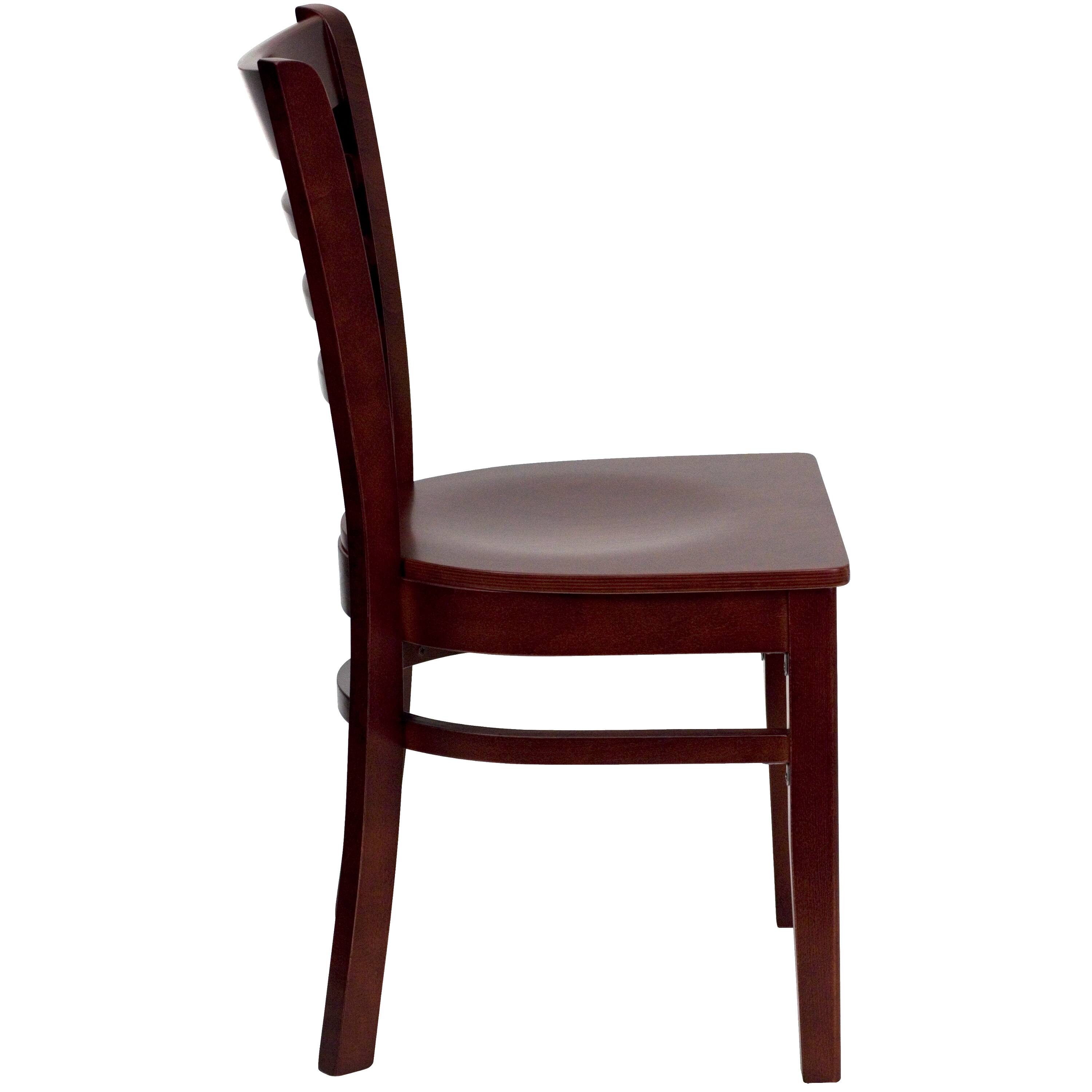 Alt View 3. Emma + Oliver - Ladder Back Wooden Restaurant Dining Chair - Mahogany Wood Seat/Mahogany Wood Frame.