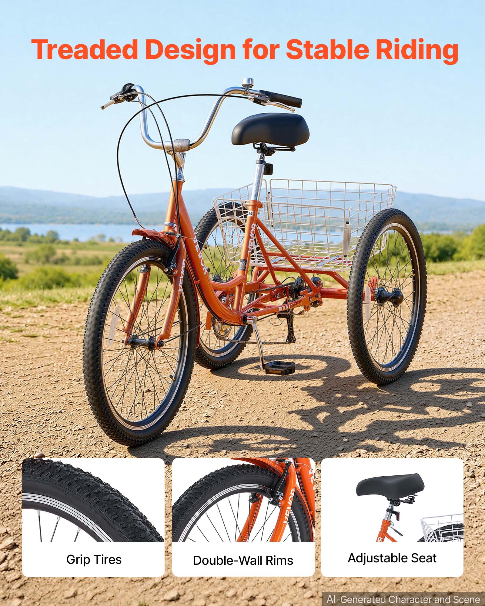 Treaded Design for Stable Riding

VEVOO

Grip Tires
Double-Wall Rims
Adjustable Seat

AI-Generated Character and Scene