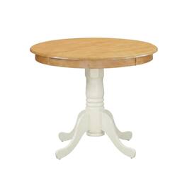 FurniFact - Oak Round Pedestal Dining Table - Oak & Linen White
