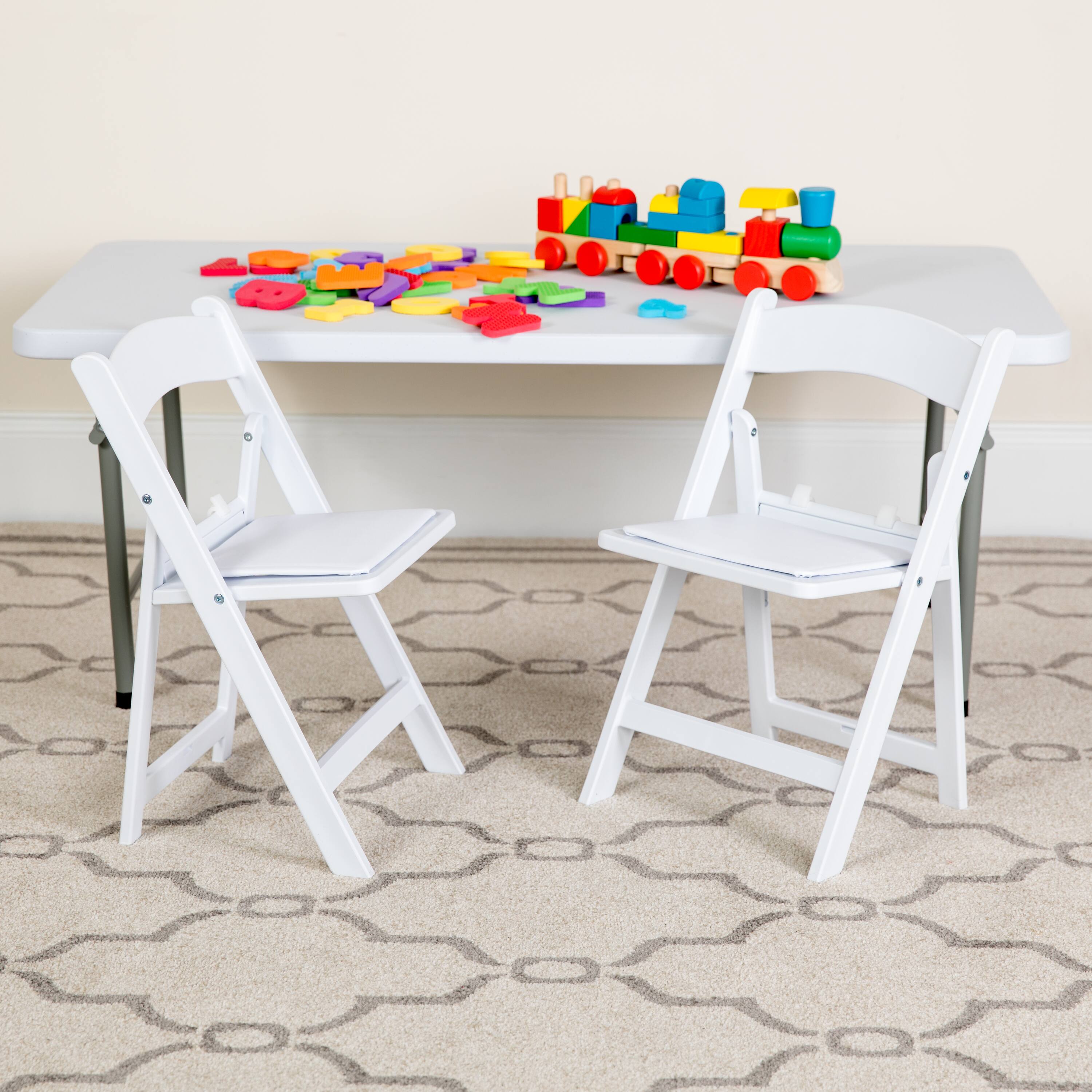 Alt View 2. Emma + Oliver - 10 Pack Kids Resin Folding Event Party Chair with Vinyl Padded Seat - White.