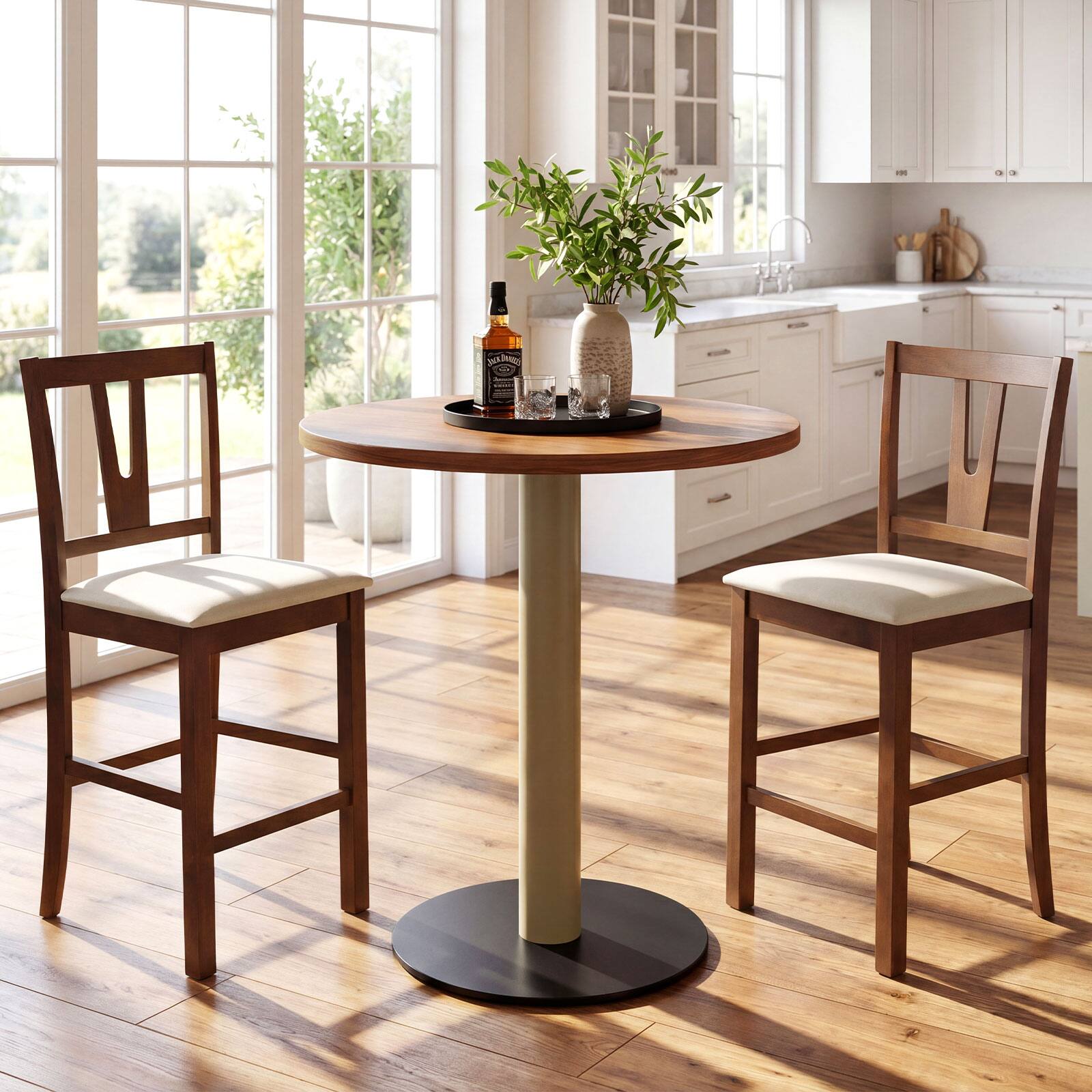 Alt View 3. Gymax - Gymax Counter Height Wooden Bar Stools Set of 2 24'' Mid-Century Modern Wood Barstools - Brown.